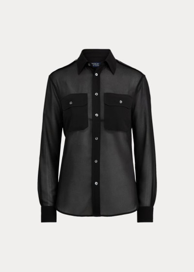 Camisa Polo Ralph Lauren Mujer Negros - Georgette Military - NKIOT1852